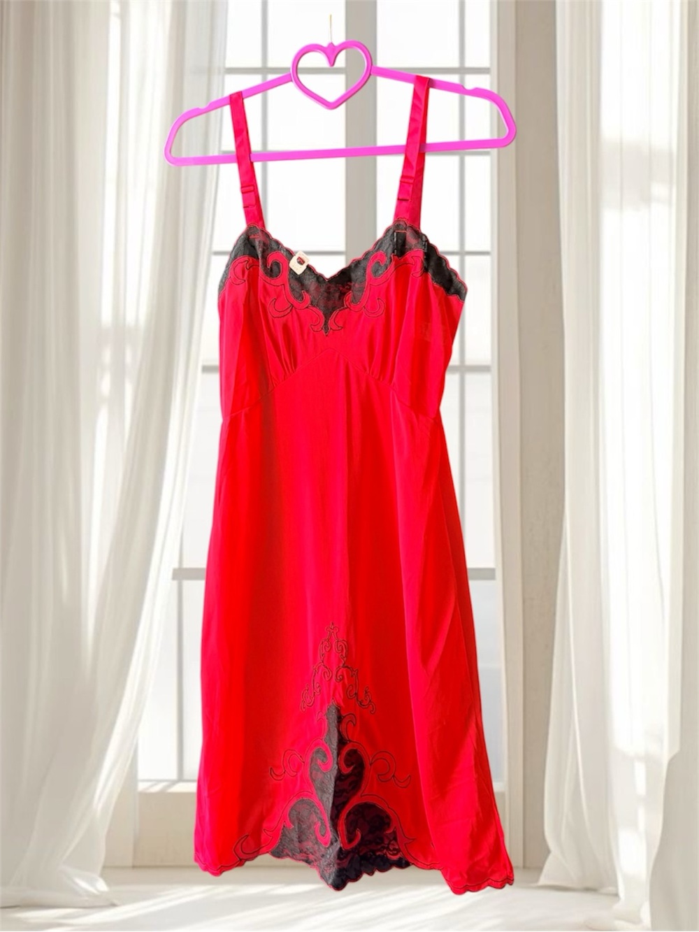 VTG Carol Anne of Puerto Rico Red Nylon Slip Dress Size 32